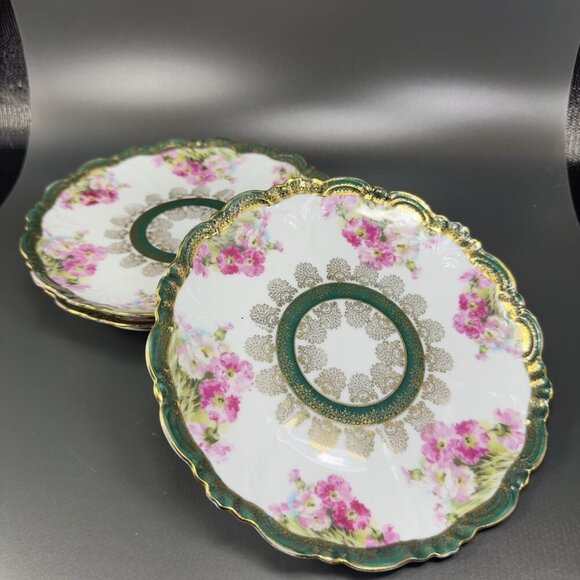 Eleanor China Co Austria Porcelain Plate Dish Set 4 Flowers Gold Gild Vintage - Picture 16 of 16